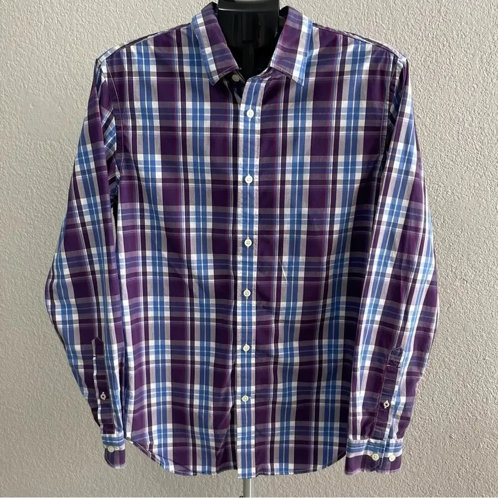 Banana Republic Men's Purple Plaid Slim Fit Button Down Shirt Size Medium